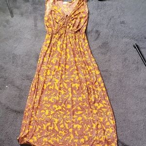 Yellow and Orange Sleeveless Halter Maxi Sundress